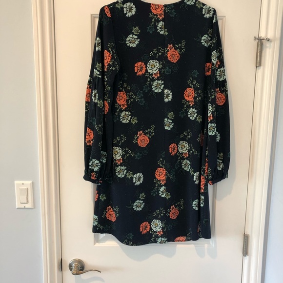 Merona Navy Blue Floral Long Sleeve Shift Dress - Picture 2 of 6